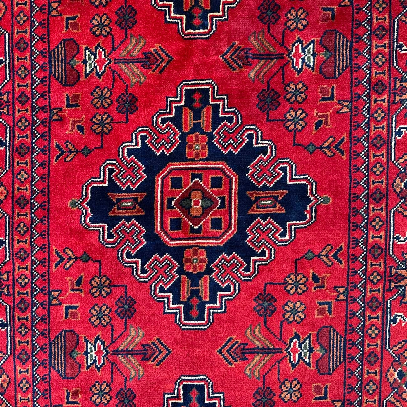El Dokuma Kırmızı Afgan Yün Yolluk Halı (85x300 cm) - Görsel 2