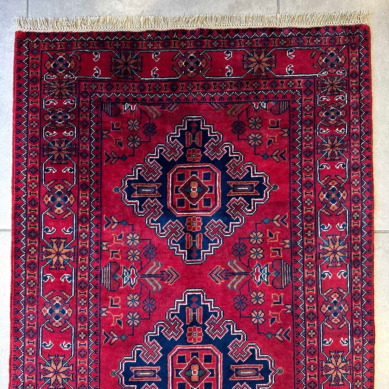 El Dokuma Kırmızı Afgan Yün Yolluk Halı (85x300 cm) - Görsel 3