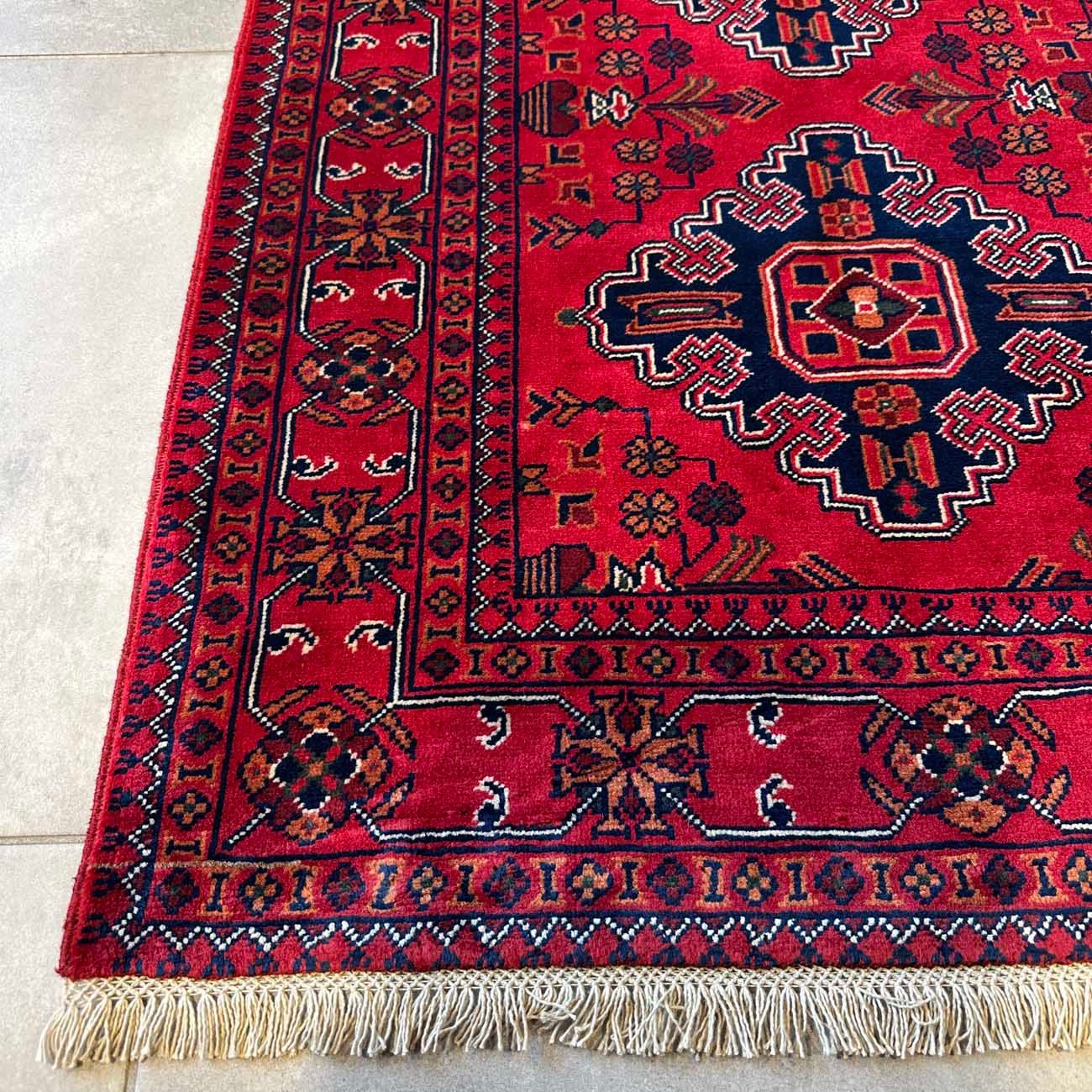 El Dokuma Kırmızı Afgan Yün Yolluk Halı (85x300 cm) - Görsel 8