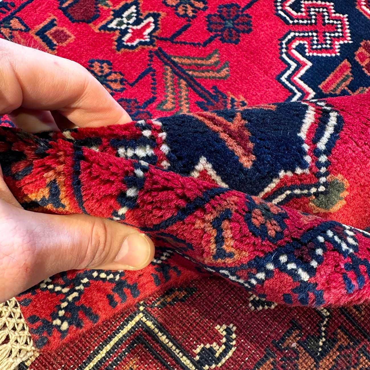 El Dokuma Kırmızı Afgan Yün Yolluk Halı (85x300 cm) - Görsel 4