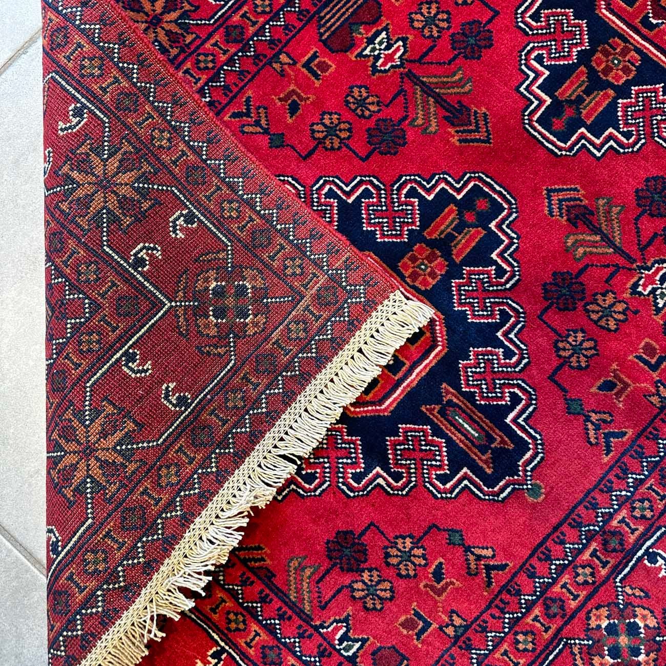 El Dokuma Kırmızı Afgan Yün Yolluk Halı (85x300 cm) - Görsel 5