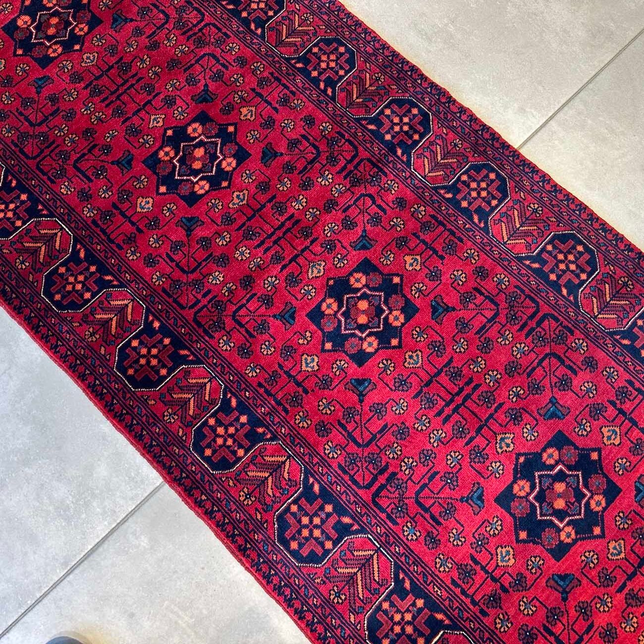 El Dokuma Yıldız Desenli Afgan Yün Yolluk Halı (85x300 cm) - Görsel 7