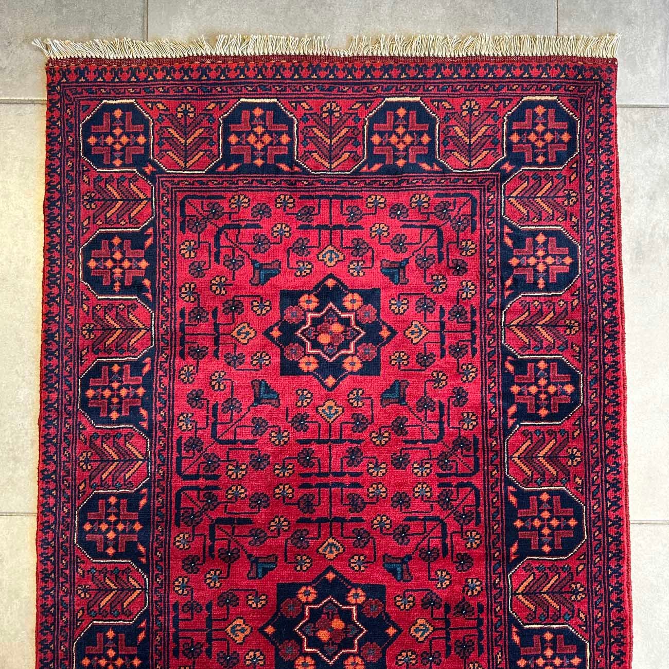 El Dokuma Yıldız Desenli Afgan Yün Yolluk Halı (85x300 cm) - Görsel 3