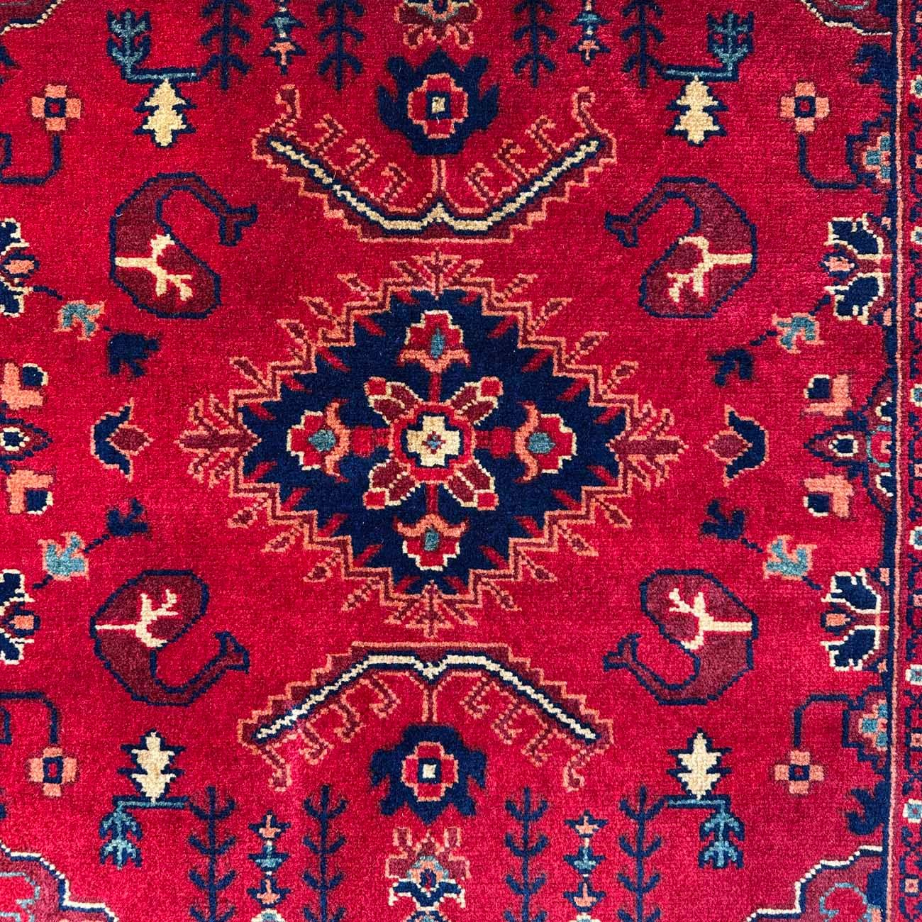 El Dokuma Kırmızı Afgan Yün Yolluk Halı (85x300 cm) - Görsel 2