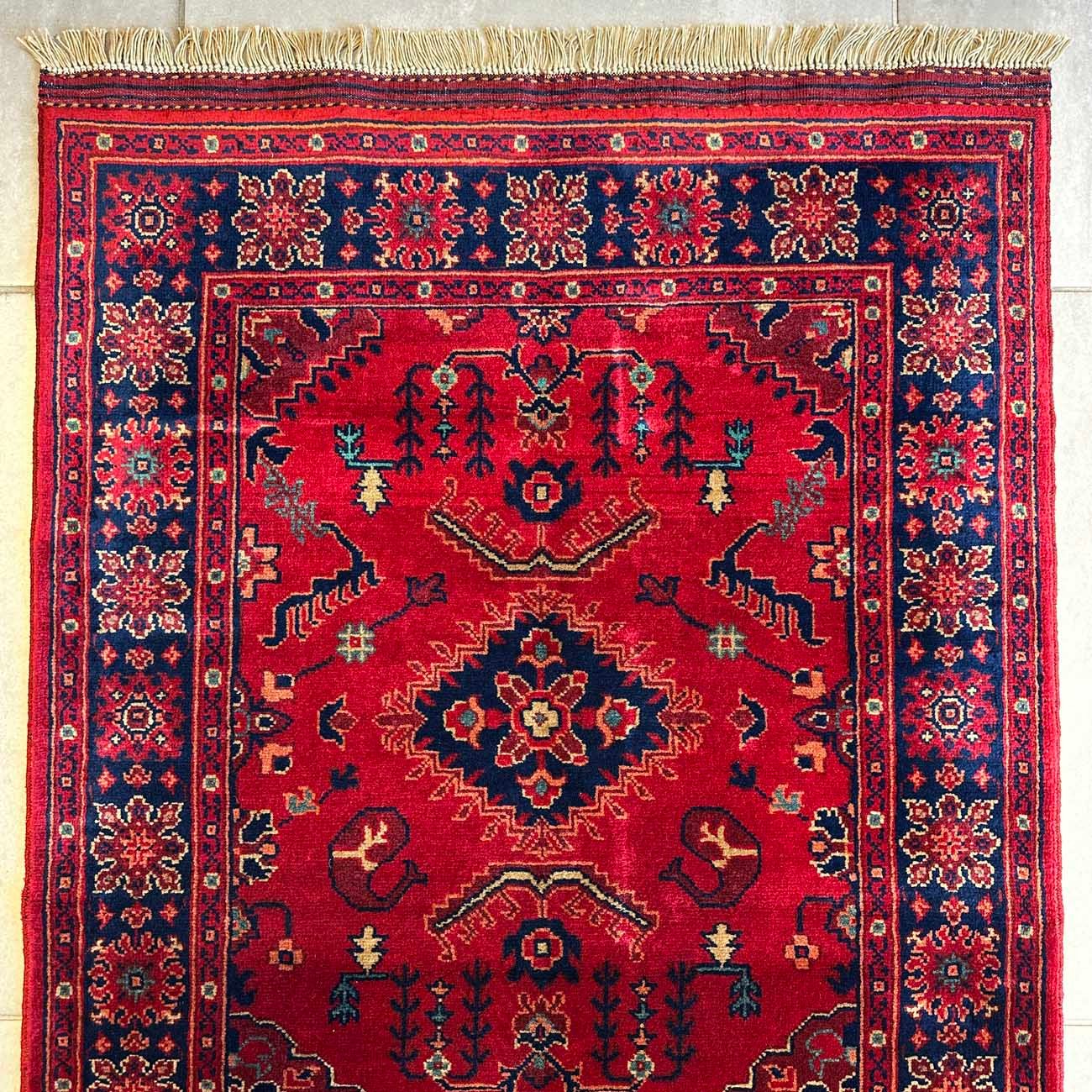 El Dokuma Kırmızı Afgan Yün Yolluk Halı (85x300 cm) - Görsel 3