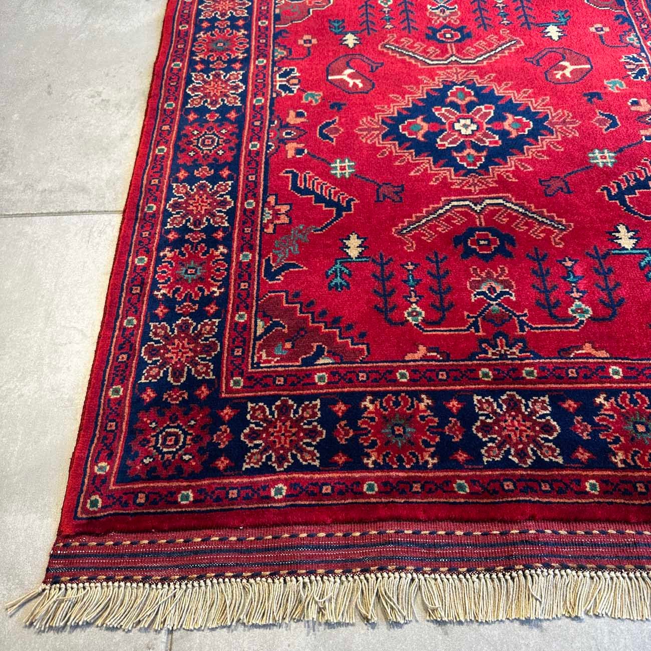El Dokuma Kırmızı Afgan Yün Yolluk Halı (85x300 cm) - Görsel 7