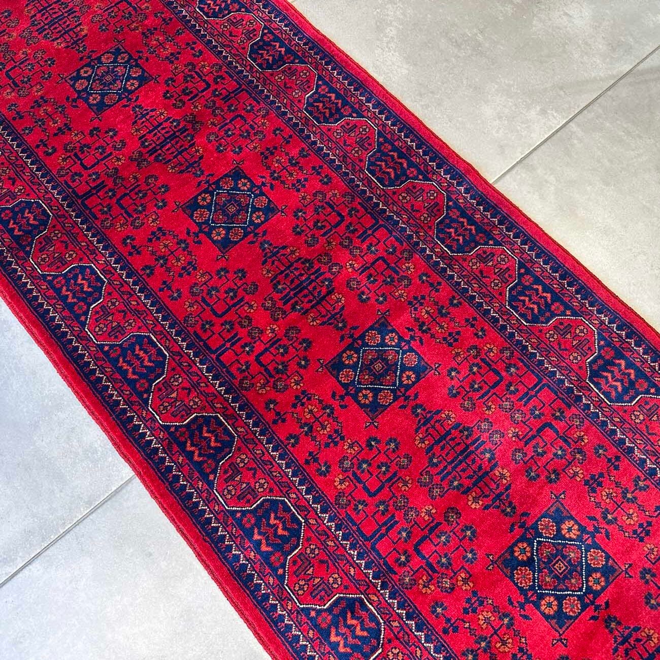 El Dokuma Yıldız Desenli Afgan Yün Yolluk Halı (85x290 cm) - Görsel 6
