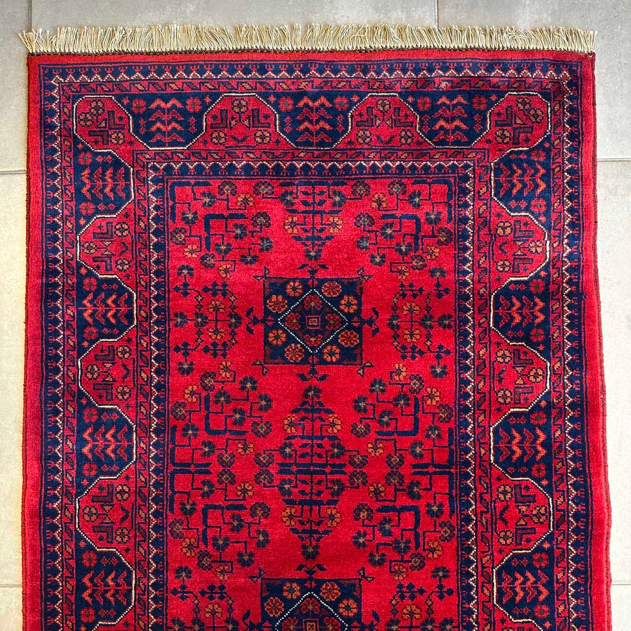 El Dokuma Yıldız Desenli Afgan Yün Yolluk Halı (85x290 cm) - Görsel 3