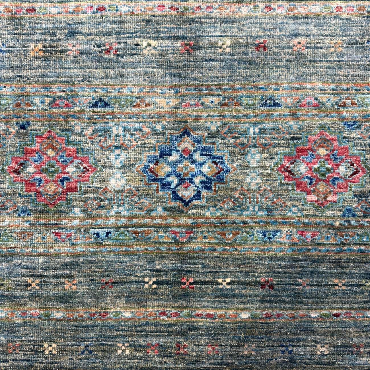 El Dokuma Yeşil Çizgili Horcin Kabile Yün Halı (170x240 cm) - Görsel 2