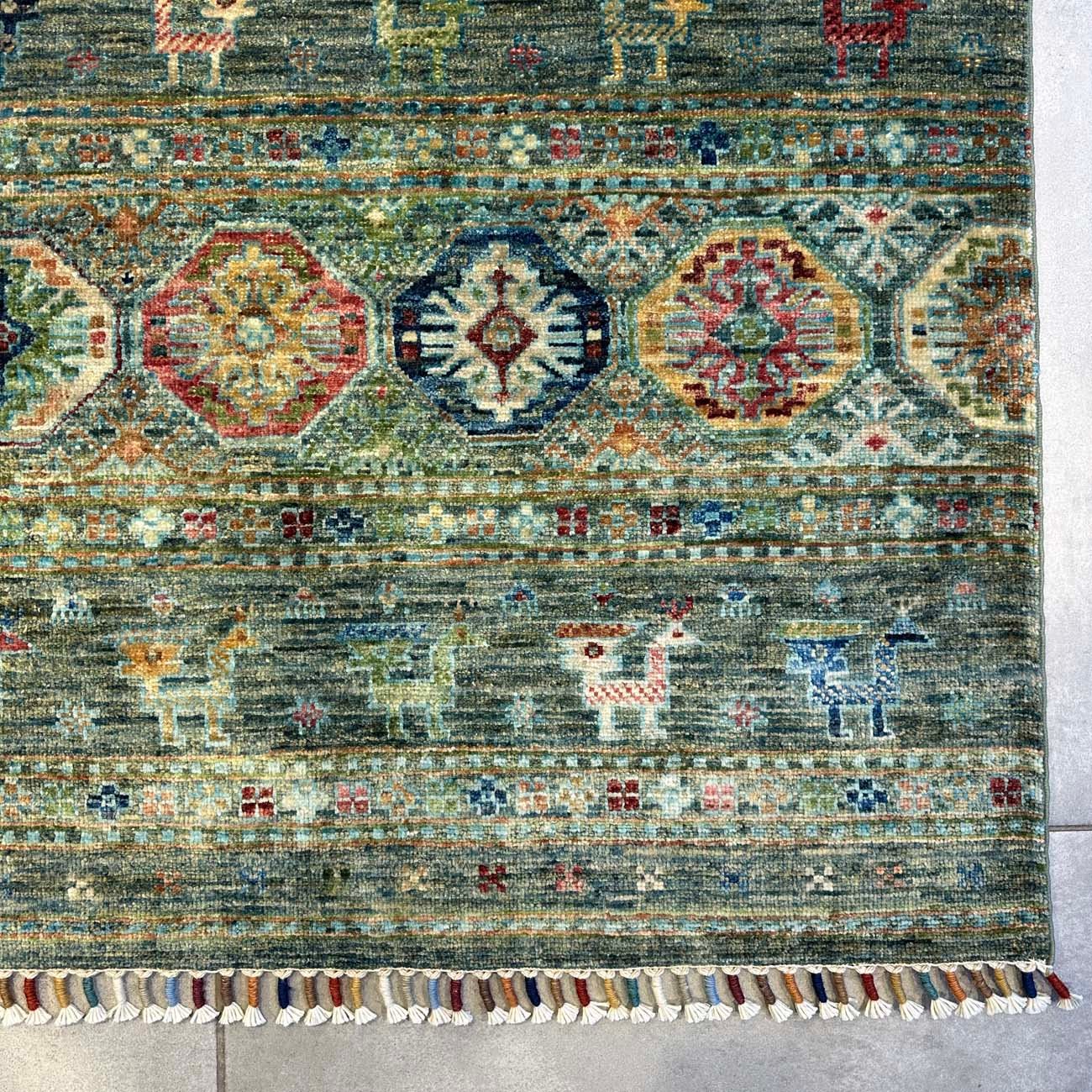 El Dokuma Yeşil Çizgili Horcin Kabile Yün Halı (170x240 cm) - Görsel 9
