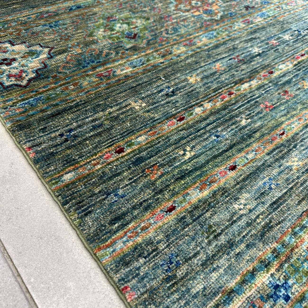El Dokuma Yeşil Çizgili Horcin Kabile Yün Halı (170x240 cm) - Görsel 8