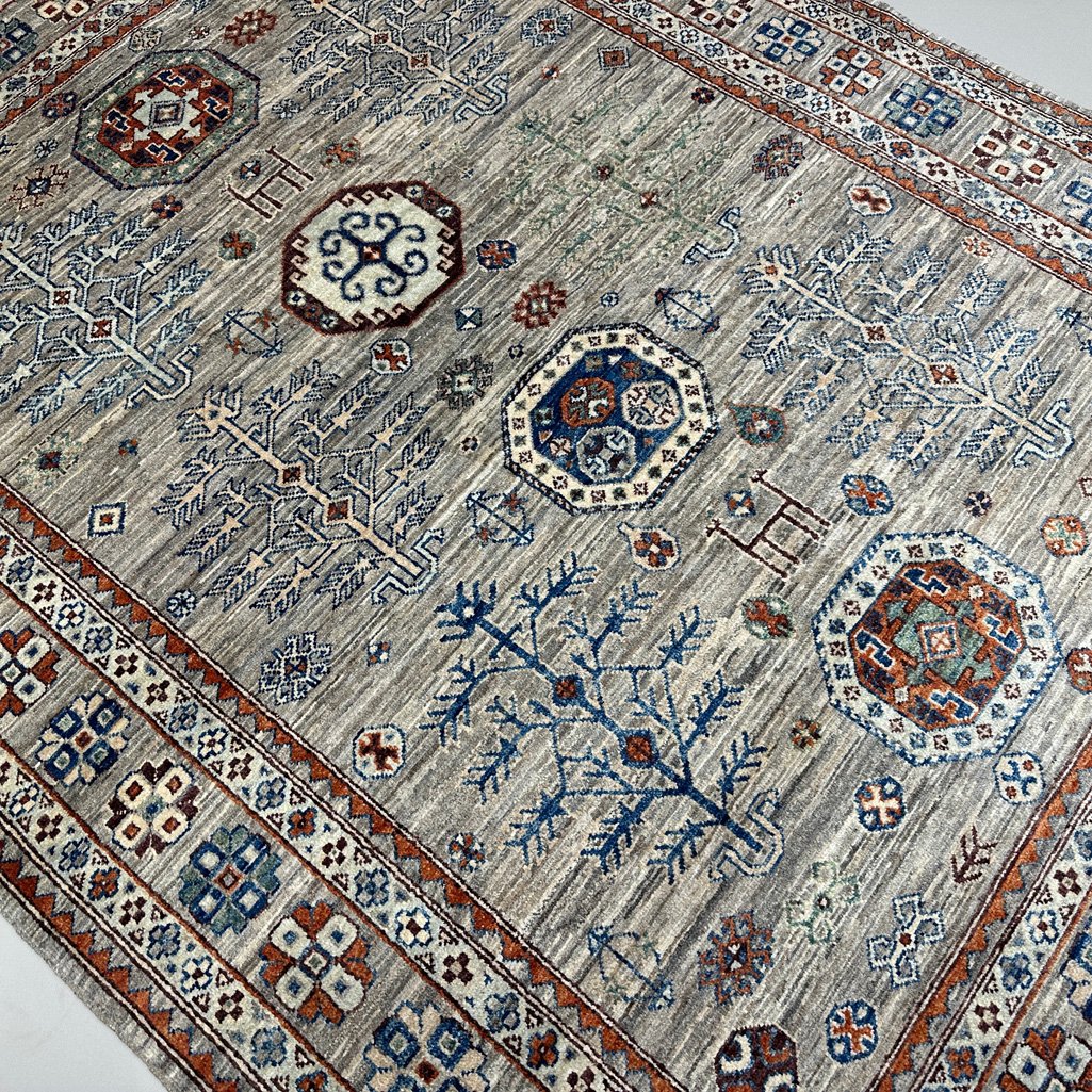 El Dokuma Natural Gri Afgan Kabile Yün Halı (160x210 cm) - Görsel 4