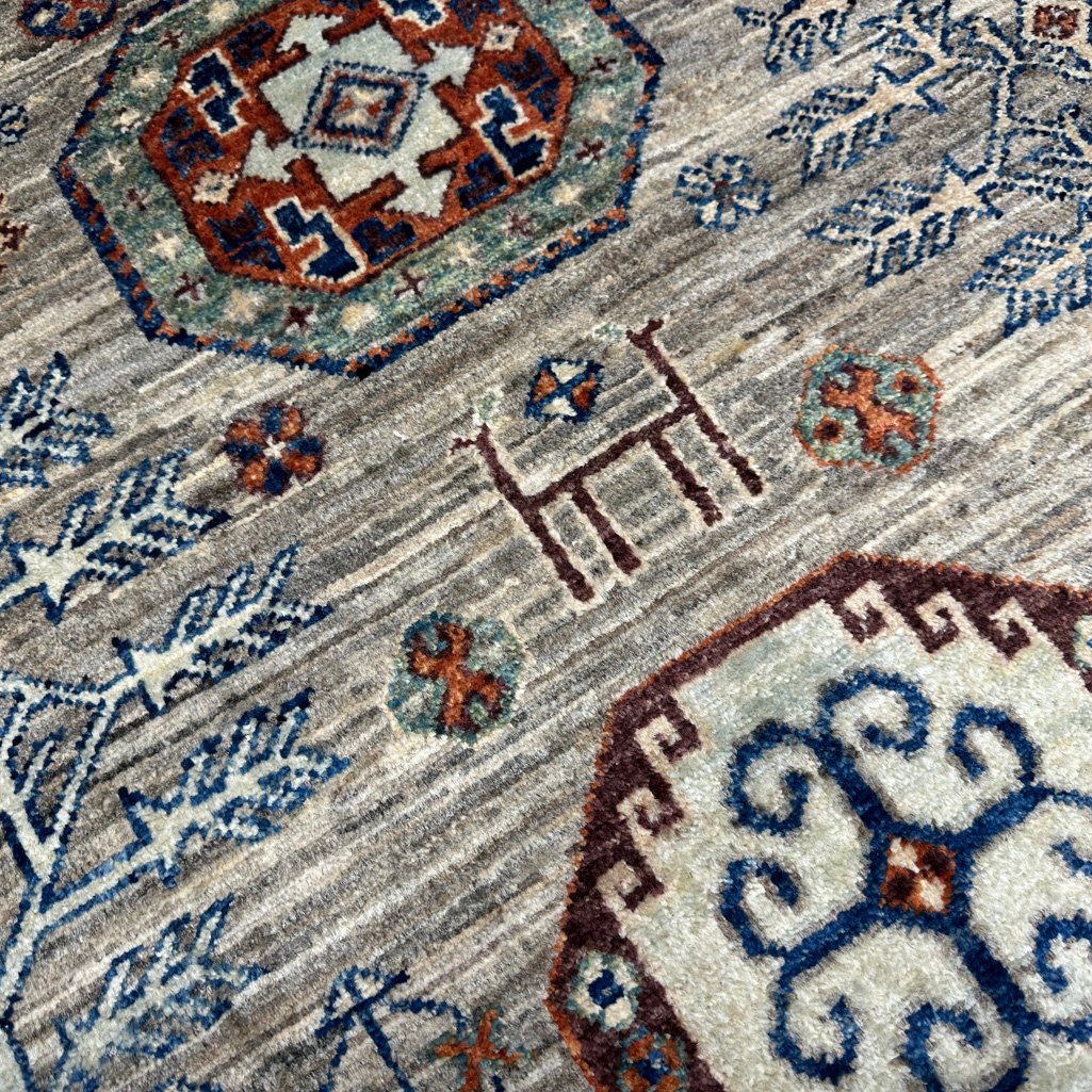 El Dokuma Natural Gri Afgan Kabile Yün Halı (160x210 cm) - Görsel 2