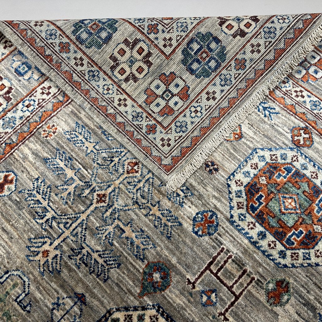 El Dokuma Natural Gri Afgan Kabile Yün Halı (160x210 cm) - Görsel 5