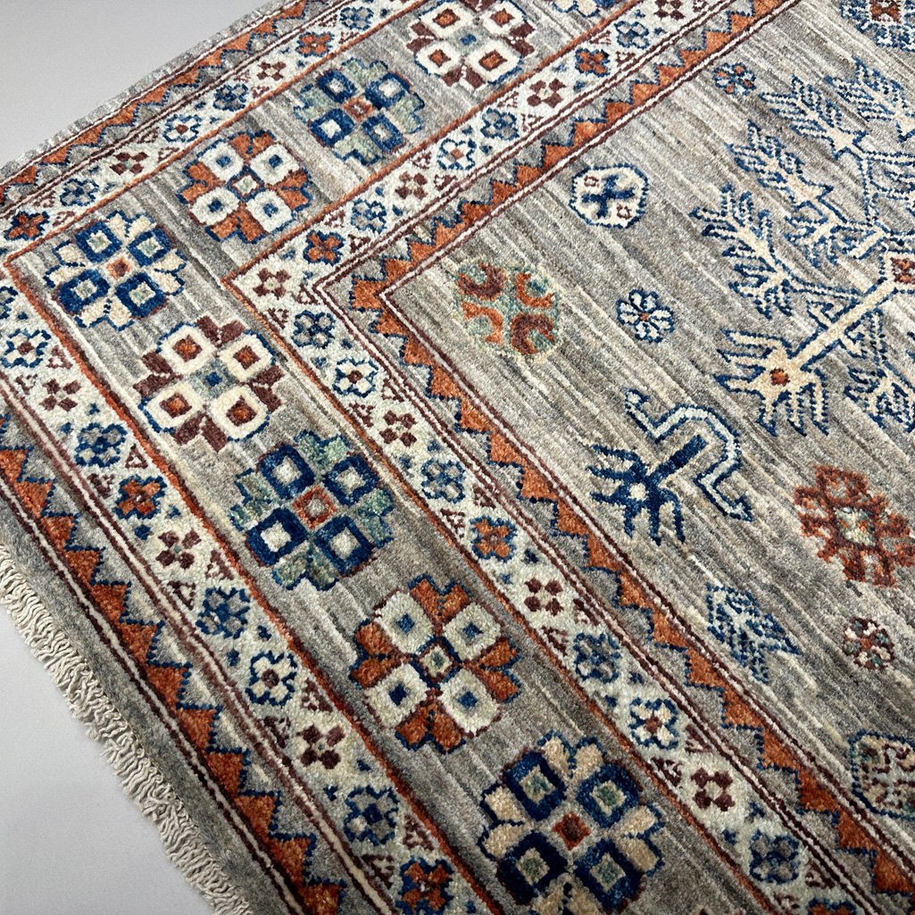 El Dokuma Natural Gri Afgan Kabile Yün Halı (160x210 cm) - Görsel 7