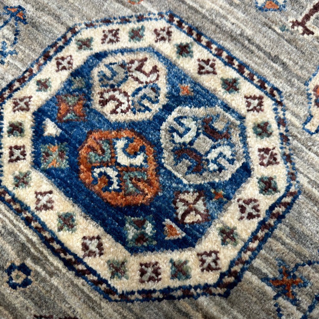 El Dokuma Natural Gri Afgan Kabile Yün Halı (160x210 cm) - Görsel 3