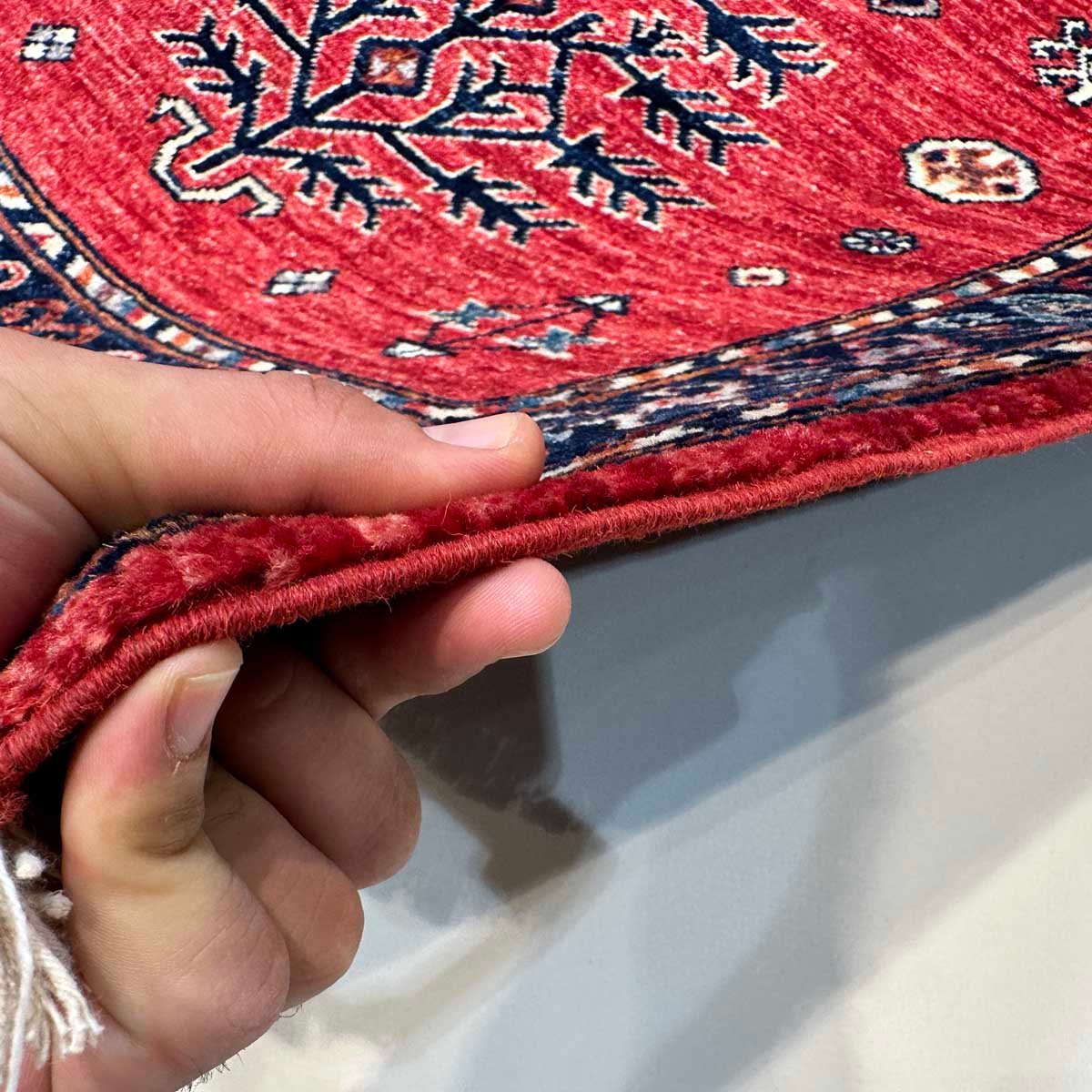 El Dokuma Kırmızı Afgan Kabile Yün Halı (90x155 cm) - Görsel 8