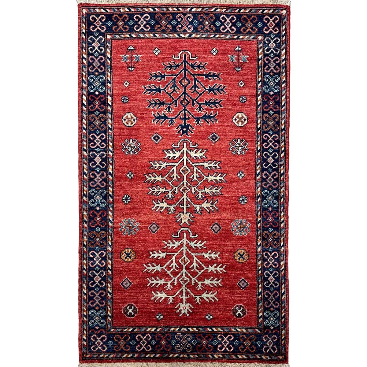 El Dokuma Kırmızı Afgan Kabile Yün Halı (90x155 cm)