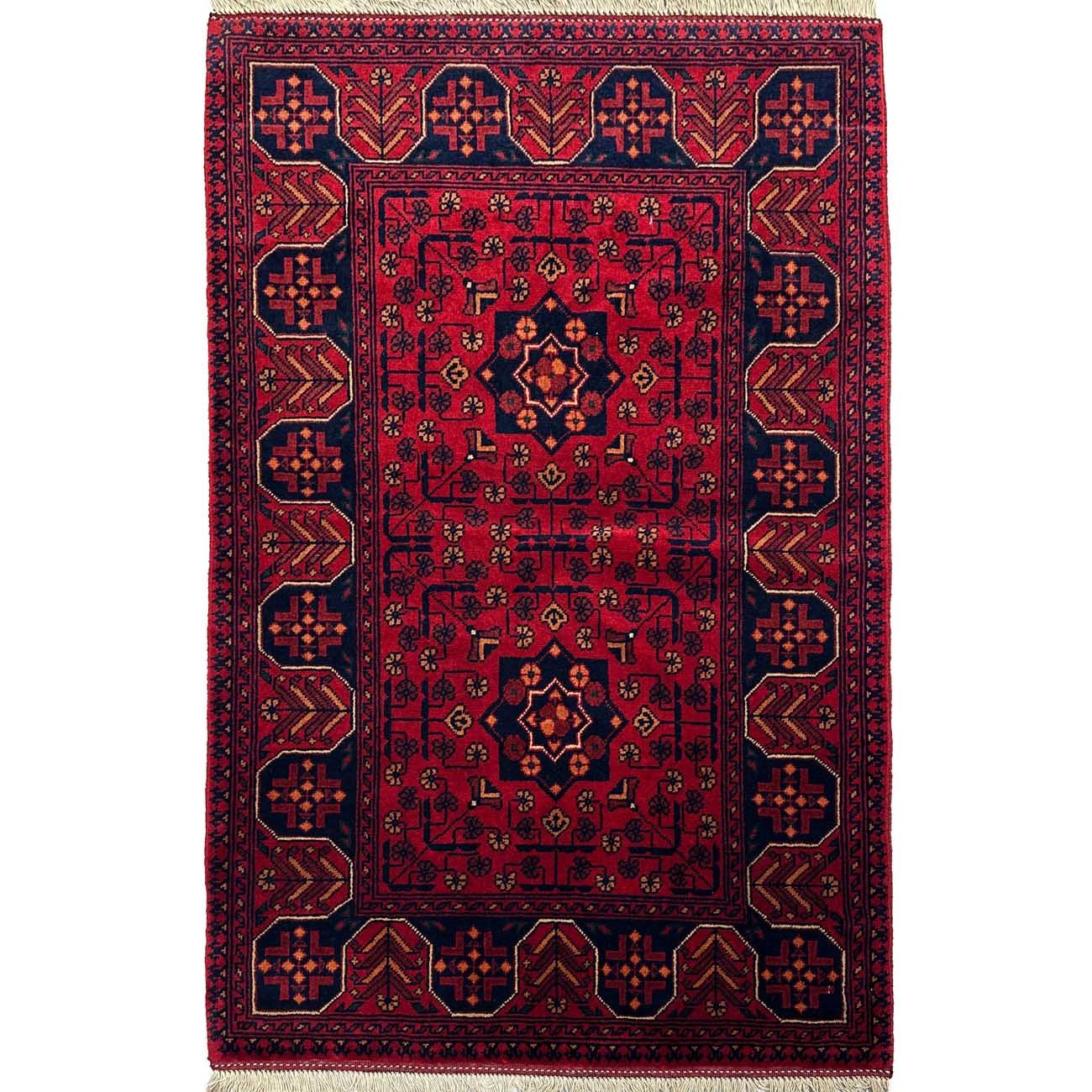 El Dokuma Yıldız Desenli Afgan Yün Halı (85x130 cm)