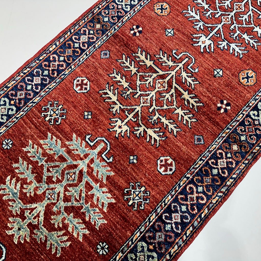 El Dokuma Kırmızı Afgan Kabile Yün Yolluk Halı (80x350 cm) - Görsel 2