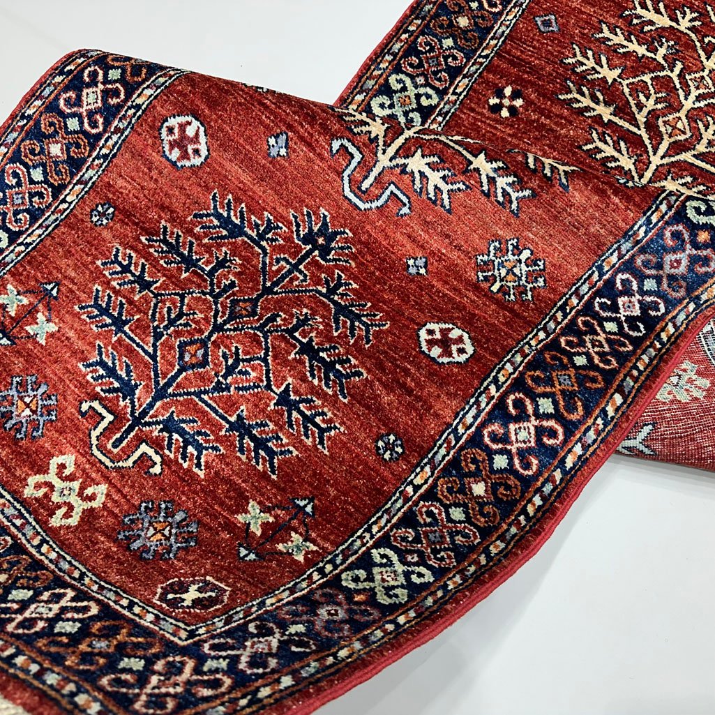 El Dokuma Kırmızı Afgan Kabile Yün Yolluk Halı (80x350 cm) - Görsel 9