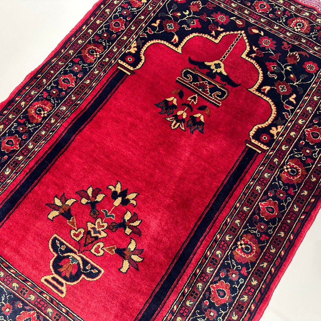 El Dokuma Kırmızı Afgan Bilicik Seccade Yün Halı (85x120 cm) - Görsel 2