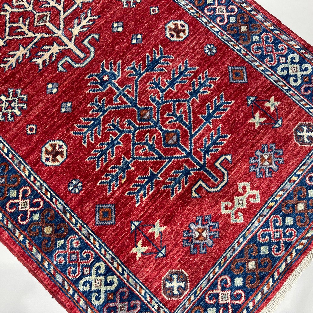 El Dokuma Kırmızı Afgan Kabile Yün Yolluk Halı (85x300 cm) - Görsel 2
