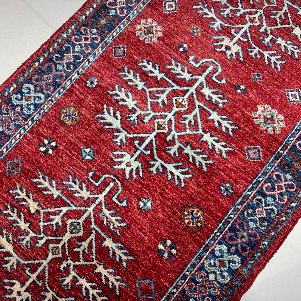 El Dokuma Kırmızı Afgan Kabile Yün Yolluk Halı (85x300 cm) - Görsel 8