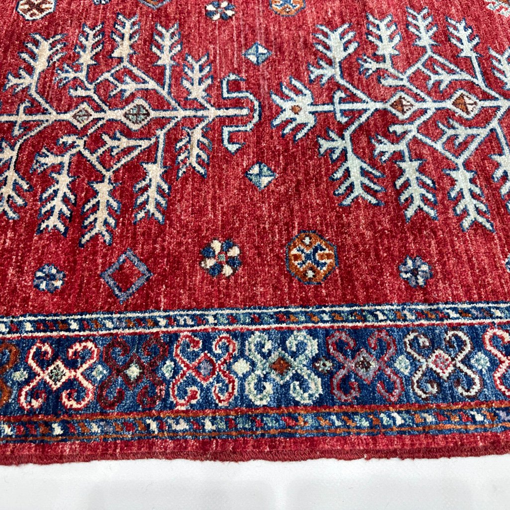 El Dokuma Kırmızı Afgan Kabile Yün Yolluk Halı (85x300 cm) - Görsel 4