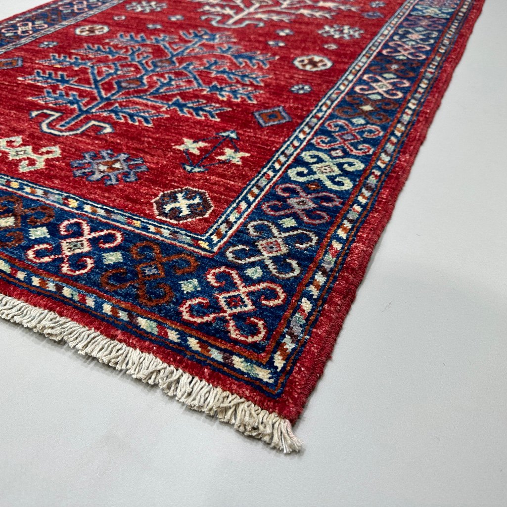 El Dokuma Kırmızı Afgan Kabile Yün Yolluk Halı (85x300 cm) - Görsel 9