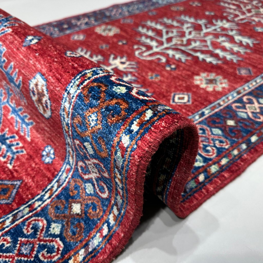 El Dokuma Kırmızı Afgan Kabile Yün Yolluk Halı (85x300 cm) - Görsel 3