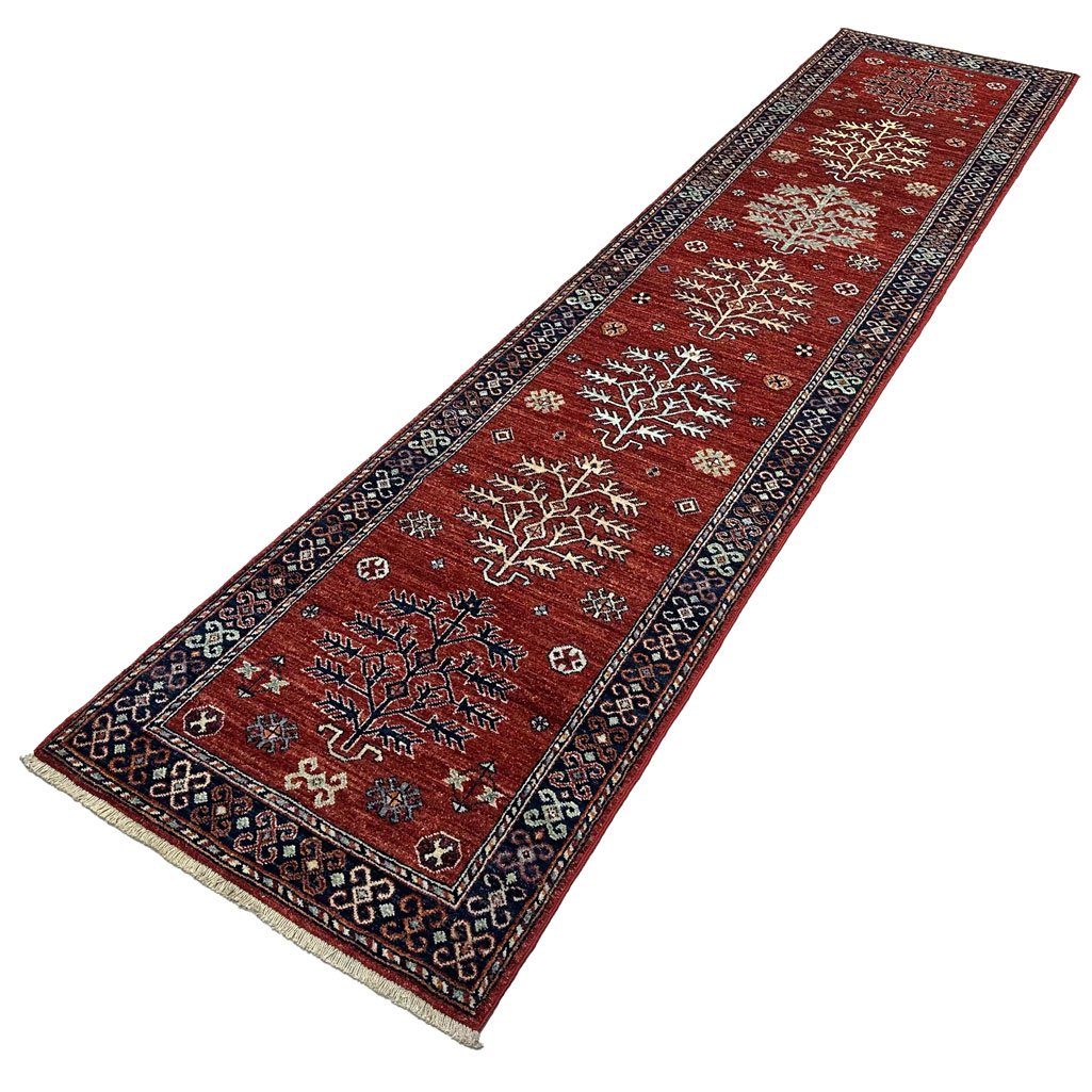 El Dokuma Kırmızı Afgan Kabile Yün Yolluk Halı (80x350 cm) - Görsel 7