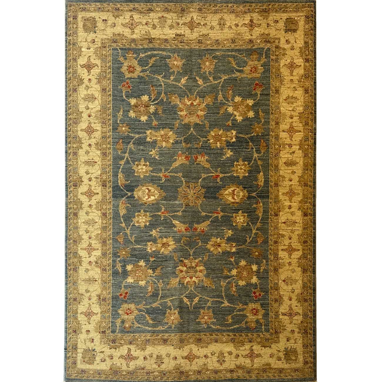 El Dokuma Mavi Floral Uşak Yün Halı (165x240 cm)