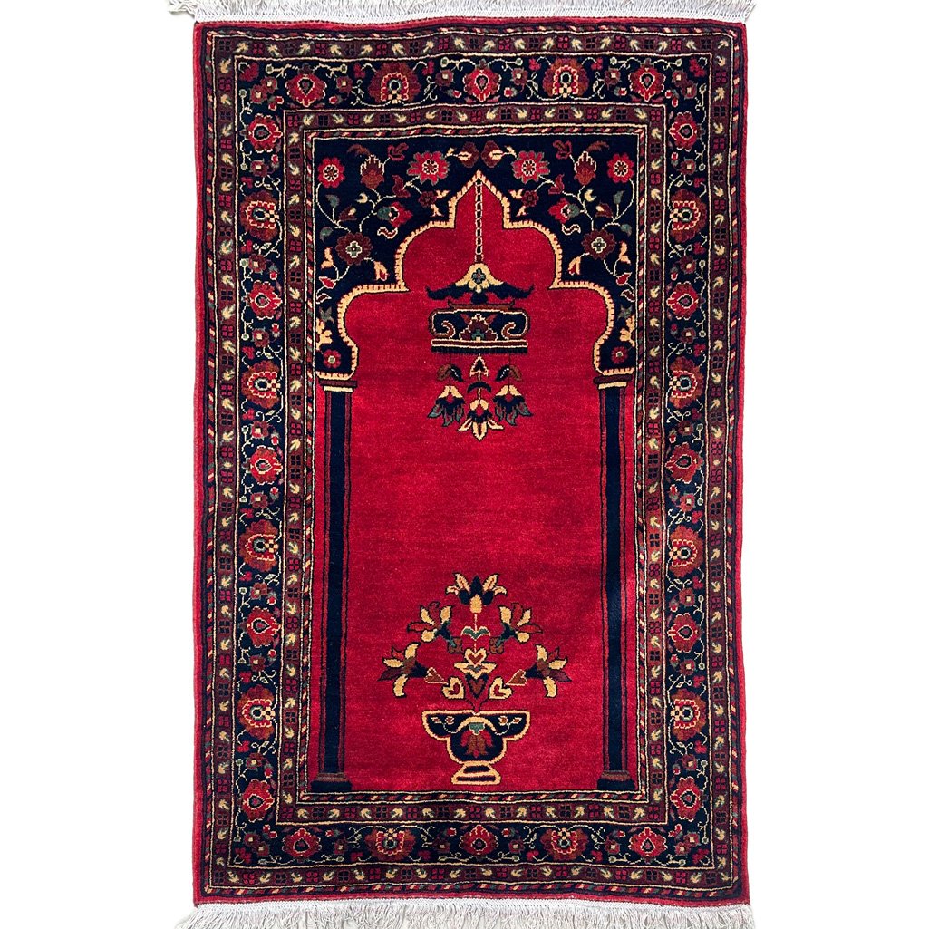 El Dokuma Kırmızı Afgan Bilicik Seccade Yün Halı (85x120 cm)