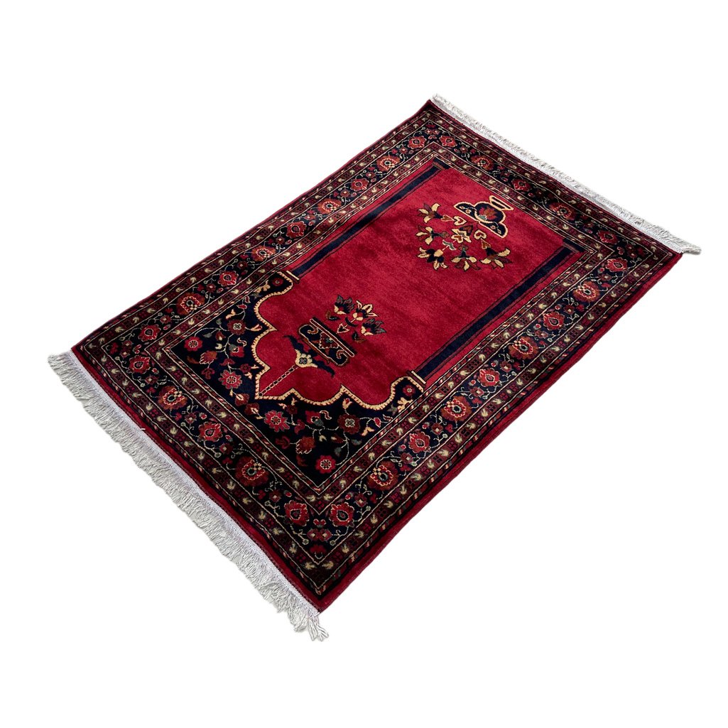 El Dokuma Kırmızı Afgan Bilicik Seccade Yün Halı (85x120 cm) - Görsel 6