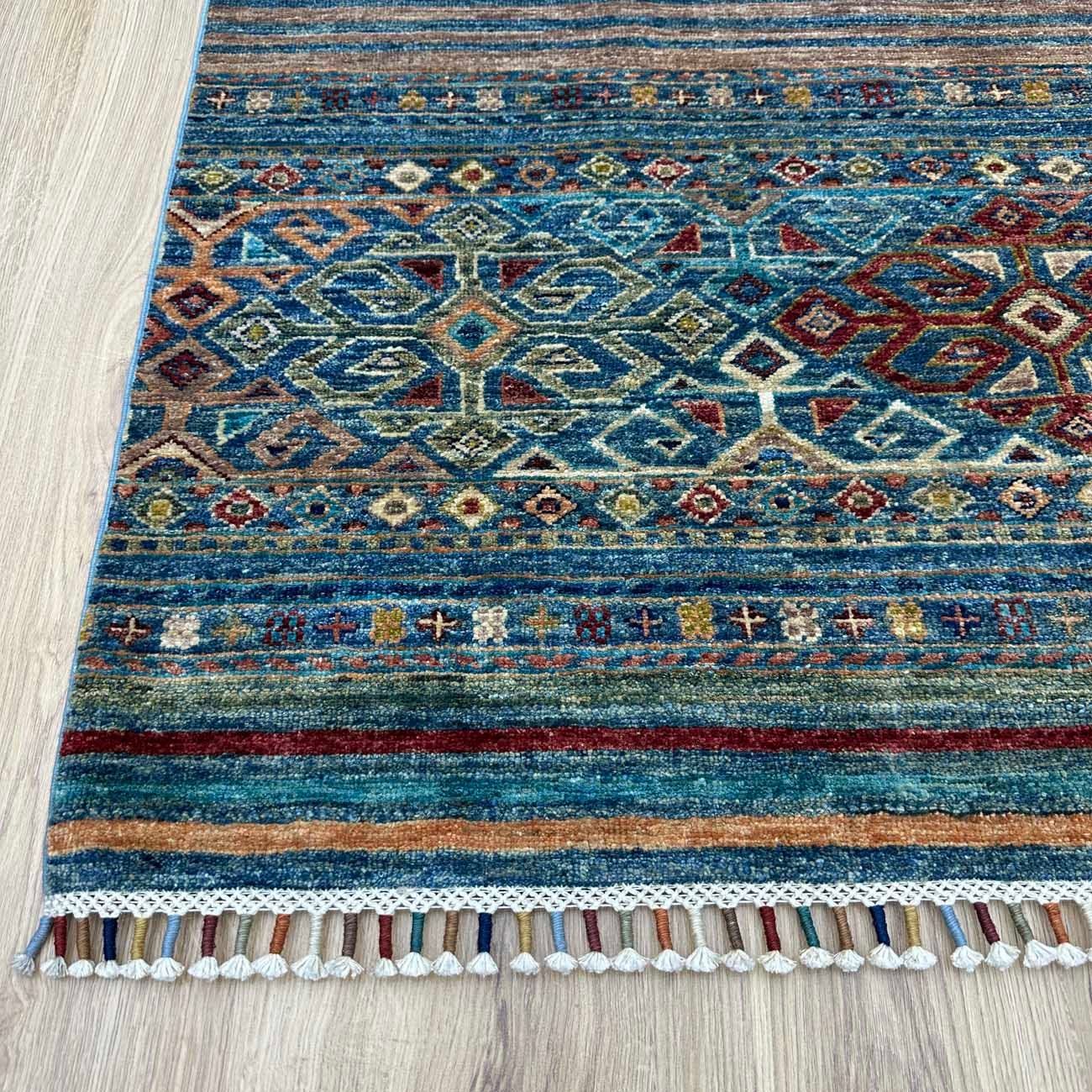 El Dokuma Mavi Bohem Horcin Yün Yolluk Halı (80x200 cm) - Görsel 7