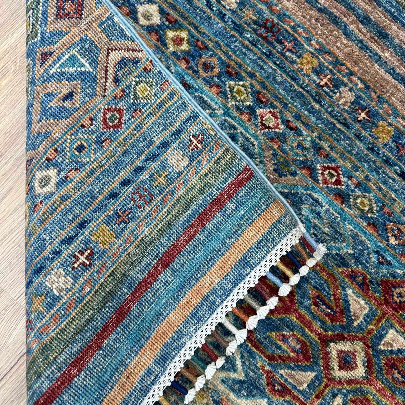 El Dokuma Mavi Bohem Horcin Yün Yolluk Halı (80x200 cm) - Görsel 4
