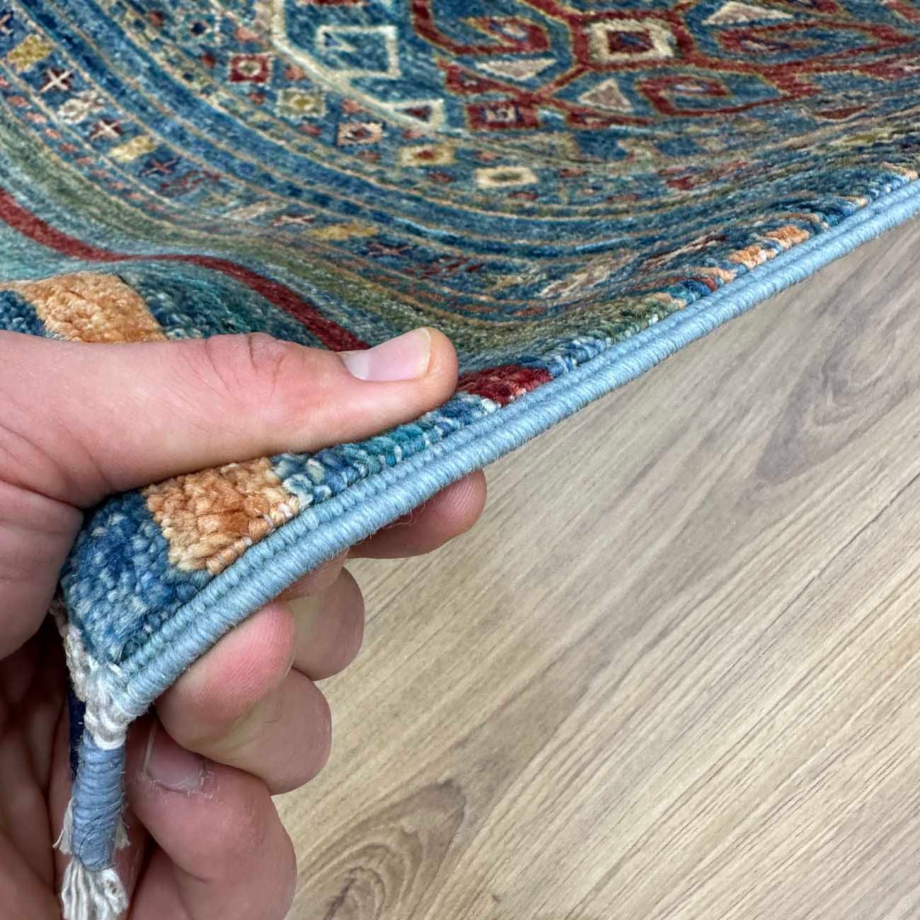 El Dokuma Mavi Bohem Horcin Yün Yolluk Halı (80x200 cm) - Görsel 8