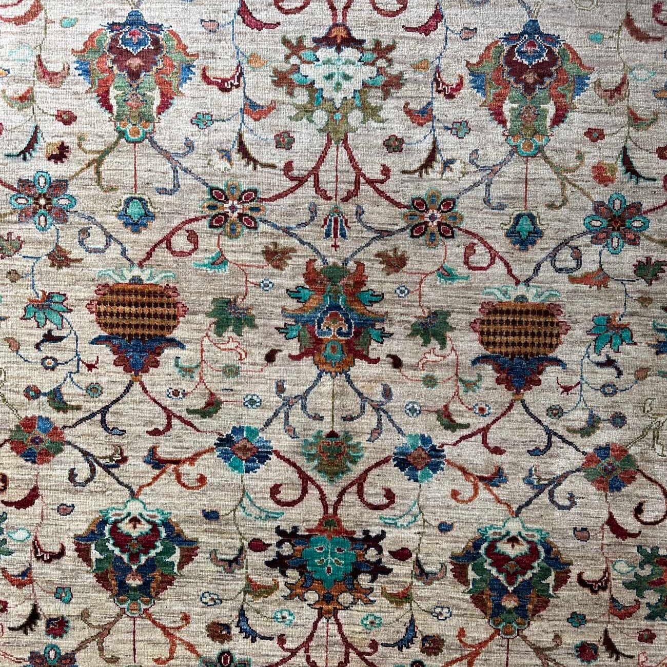 El Dokuma Bej Floral Sultani Yün Halı (245x285 cm) - Görsel 7