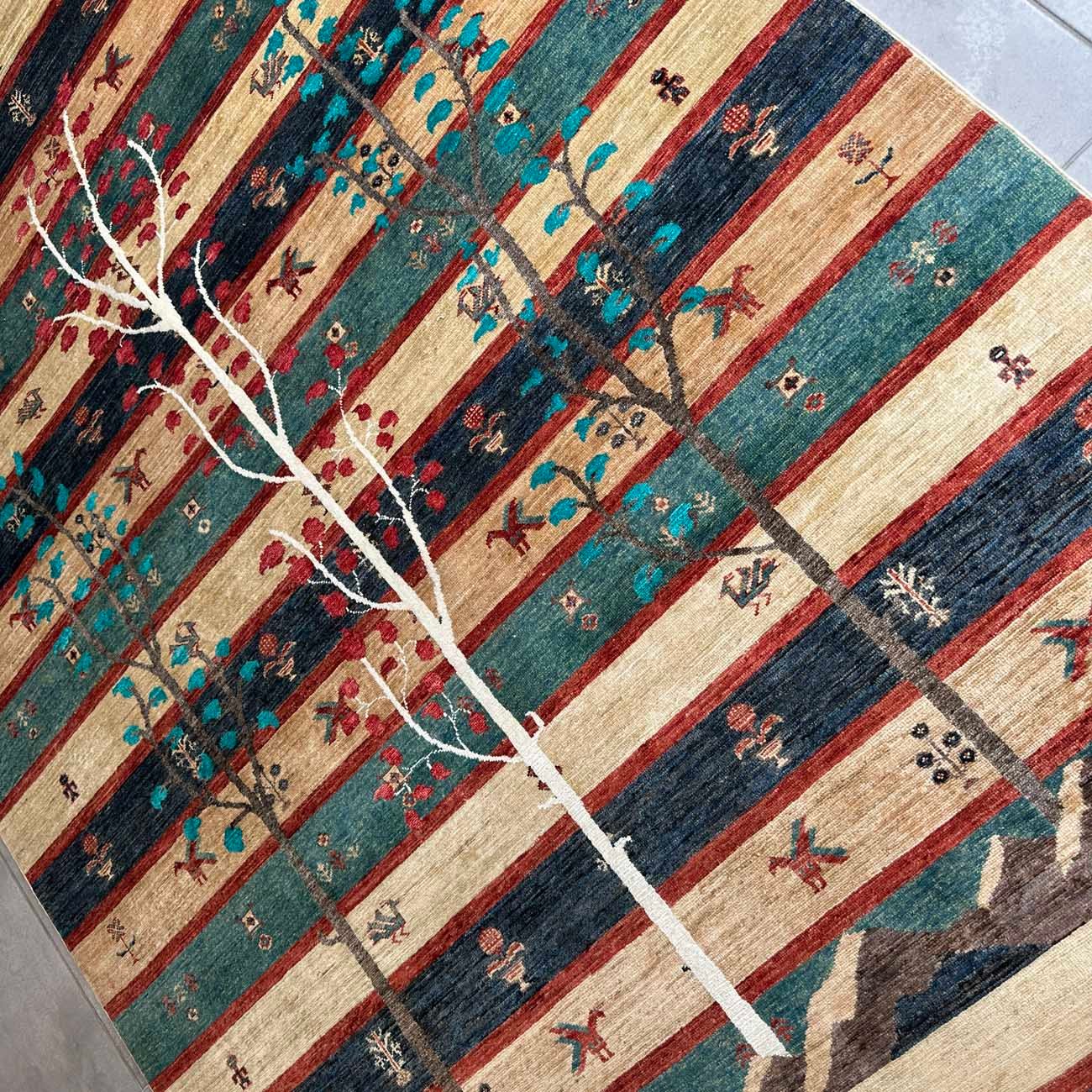 El Dokuma Ağaçlı Kabile Yün Halı (170x225 cm) - Görsel 9