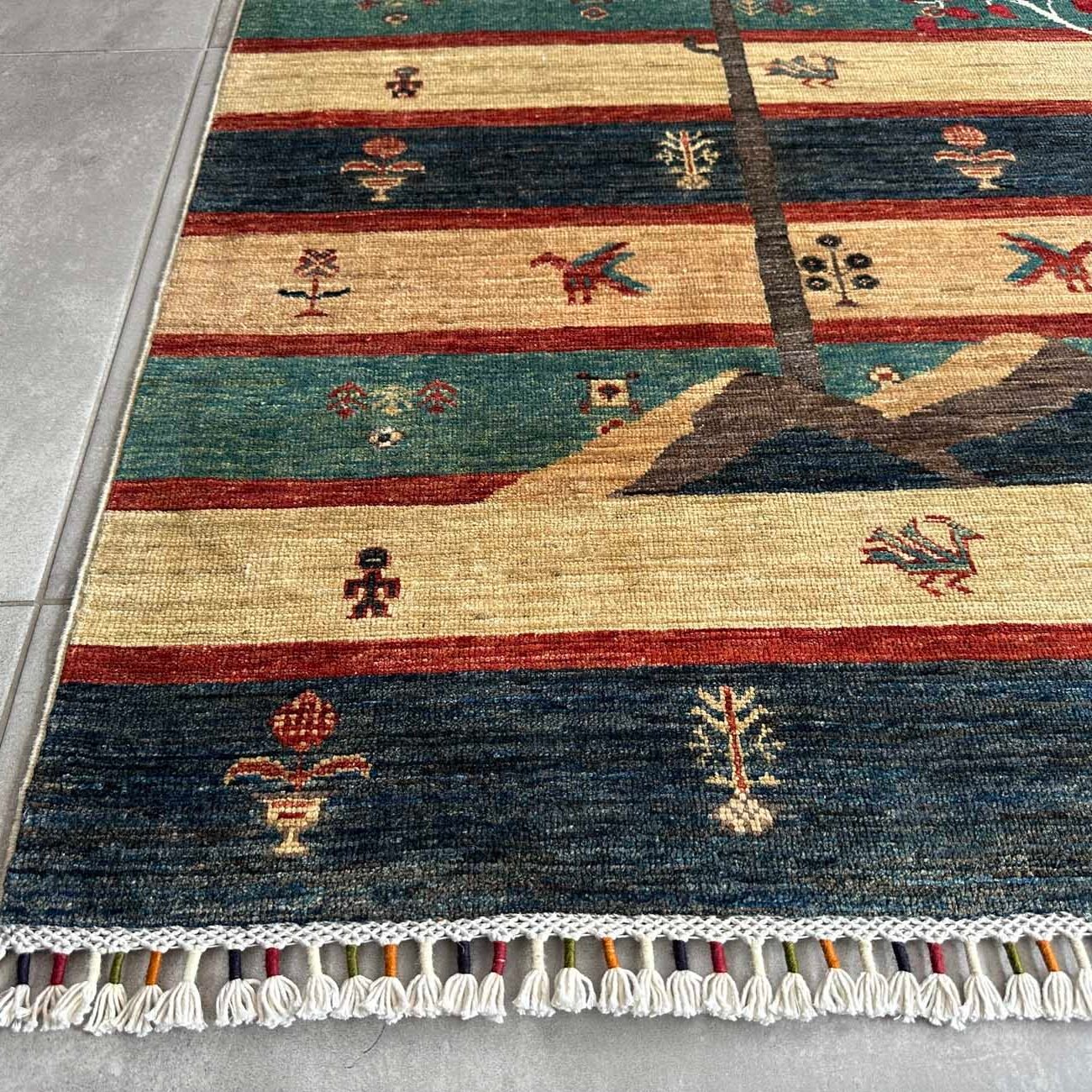 El Dokuma Ağaçlı Kabile Yün Halı (170x225 cm) - Görsel 8