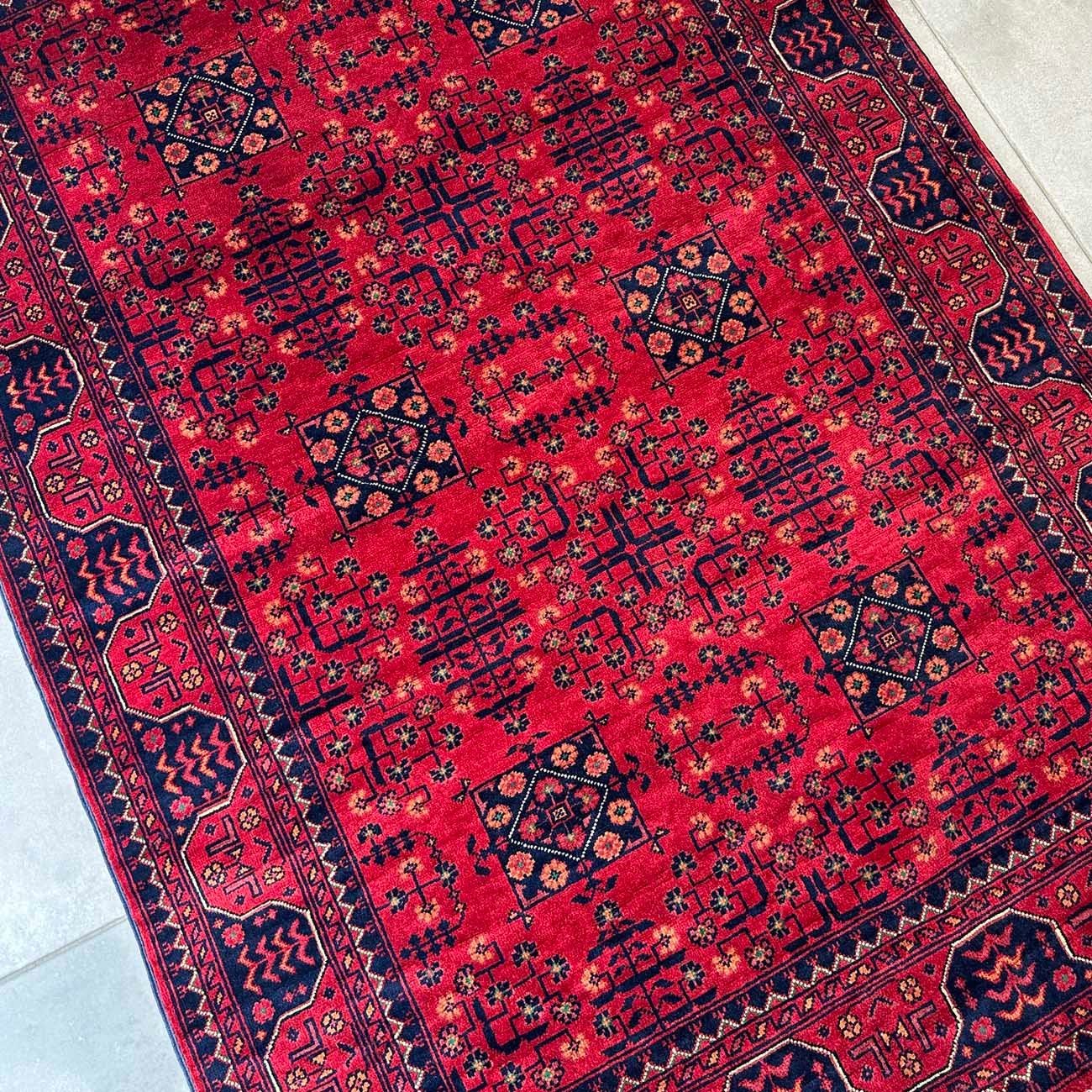 El Dokuma Kırmızı Yıldız Desenlı Türkmen Yün Halı (120x180 cm) - Görsel 7