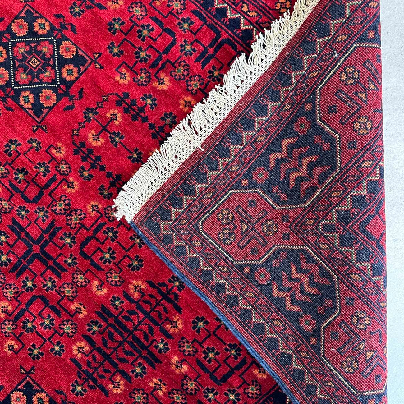 El Dokuma Kırmızı Yıldız Desenlı Türkmen Yün Halı (120x180 cm) - Görsel 5