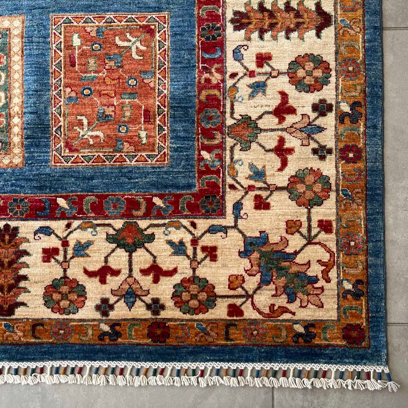 El Dokuma Mavi Bahtiyar Kabile Yün Halı (210x300 cm) - Görsel 9