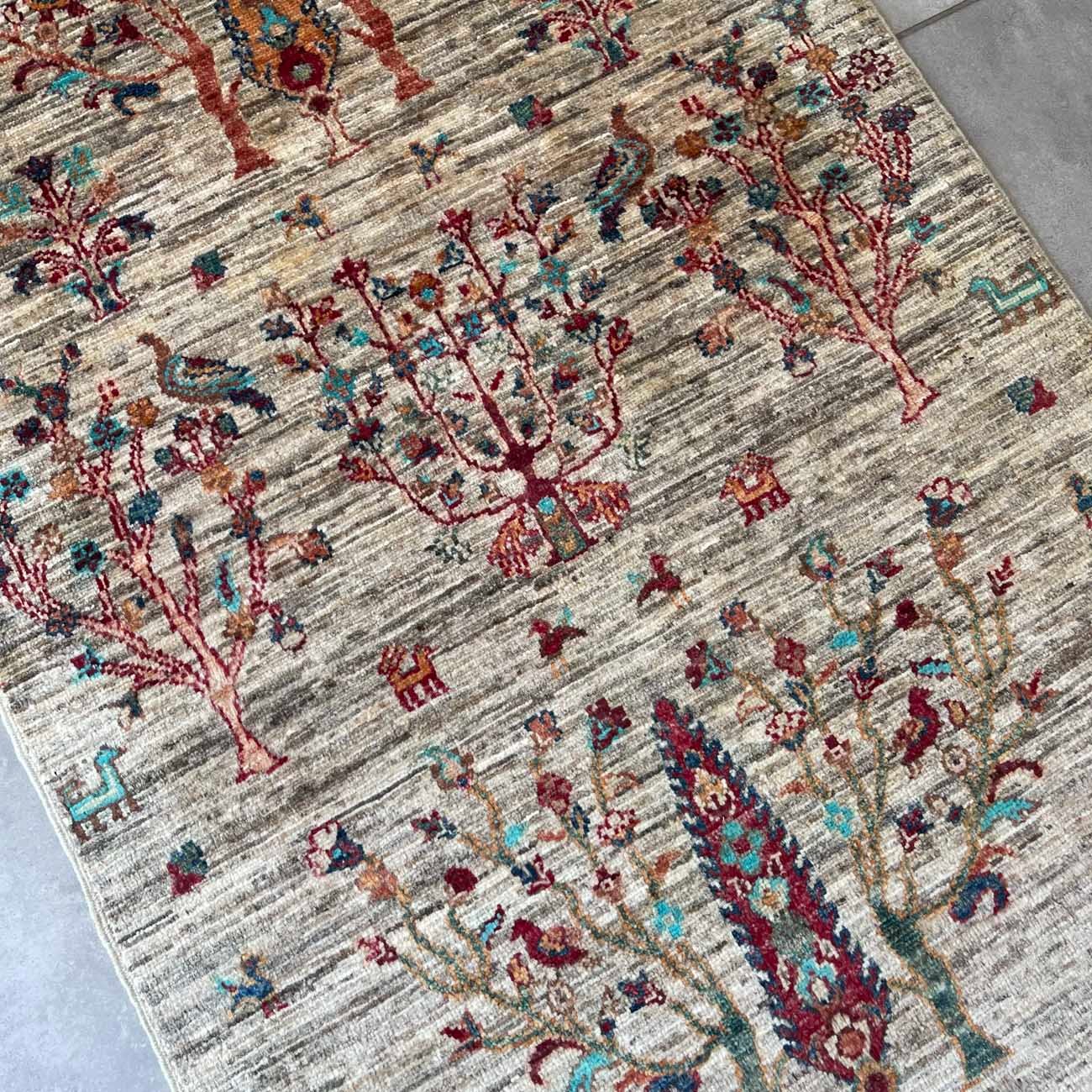 El Dokuma Bej Ağaç Motifli Kabile Yün Halı (80x120 cm) - Görsel 7