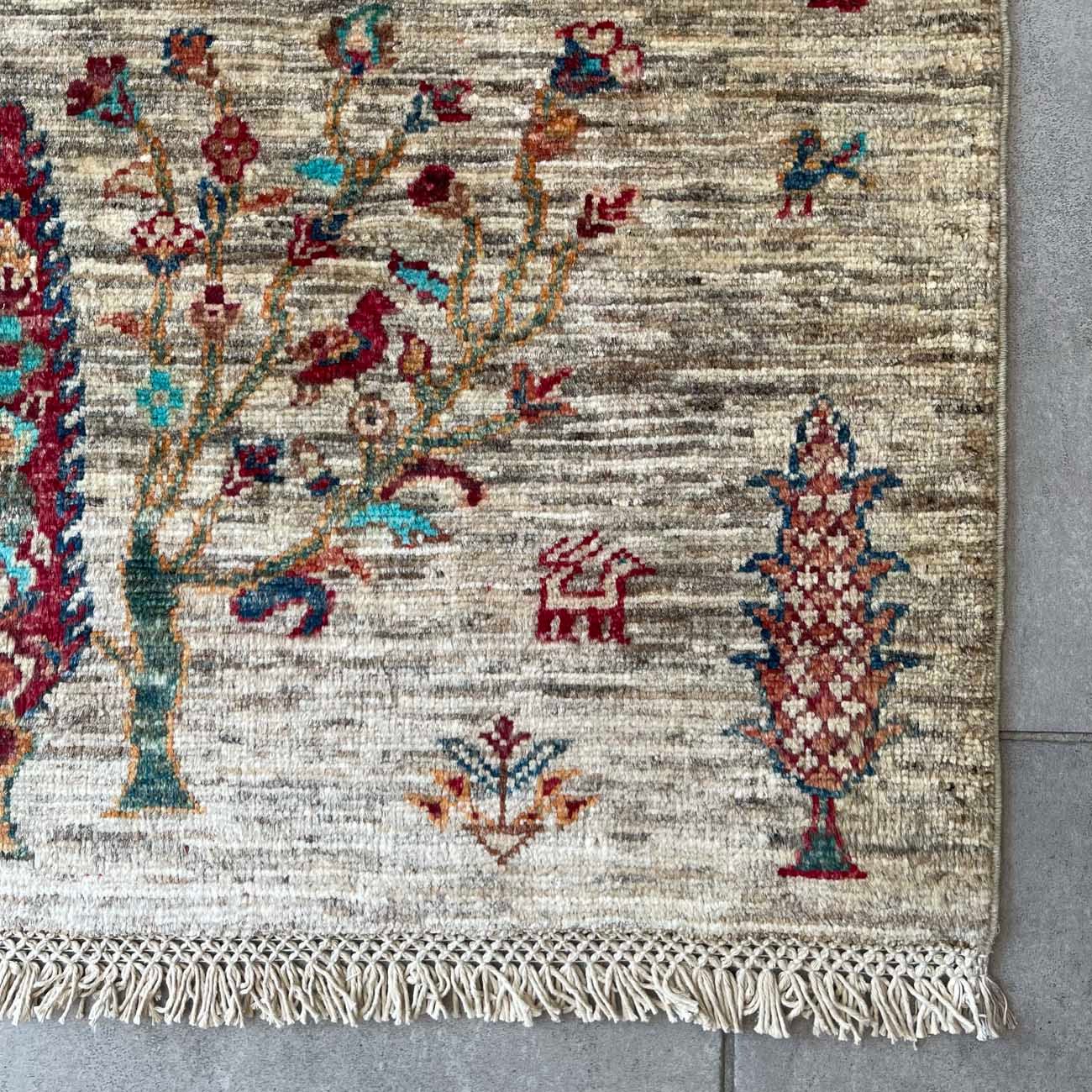 El Dokuma Bej Ağaç Motifli Kabile Yün Halı (80x120 cm) - Görsel 8
