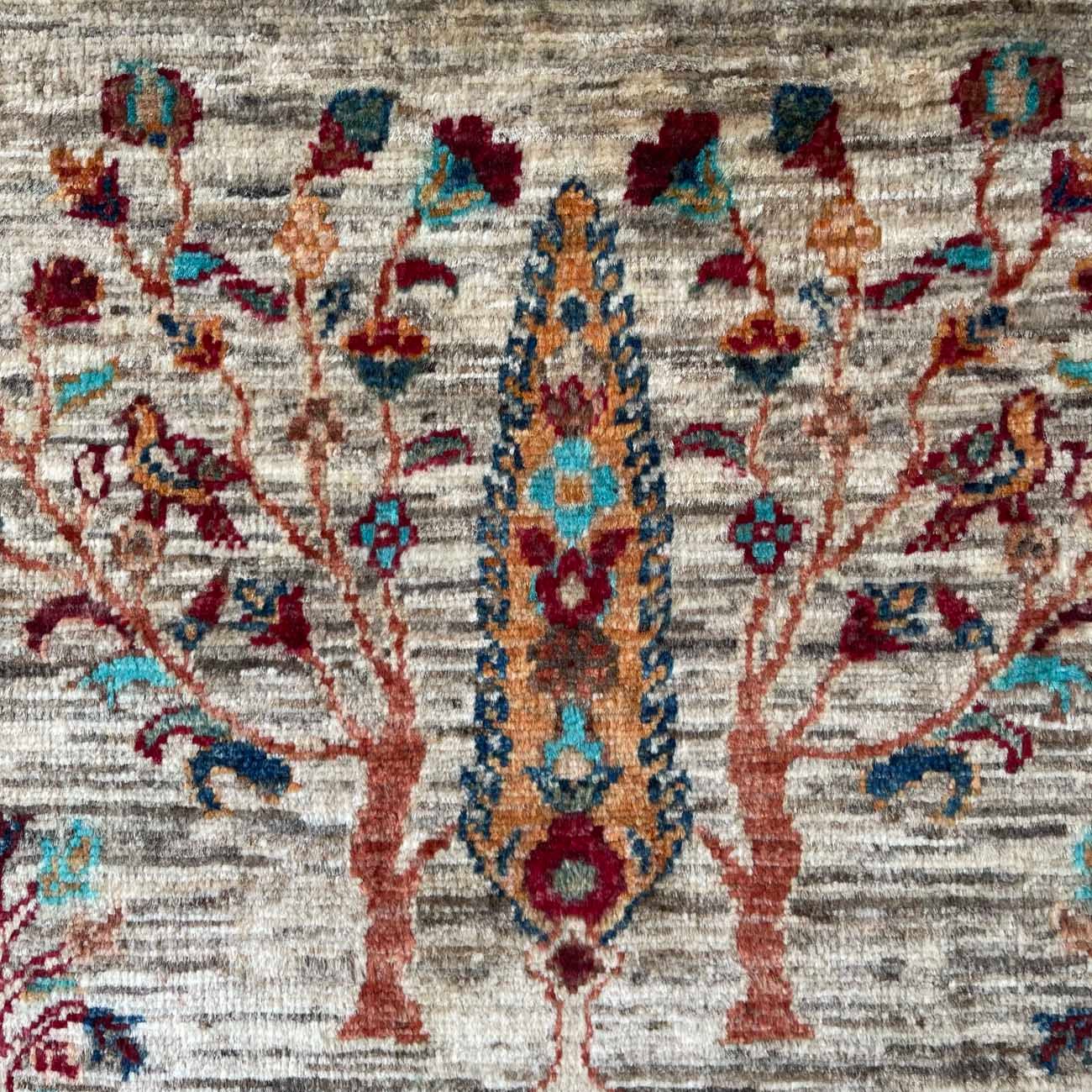 El Dokuma Bej Ağaç Motifli Kabile Yün Halı (80x120 cm) - Görsel 9