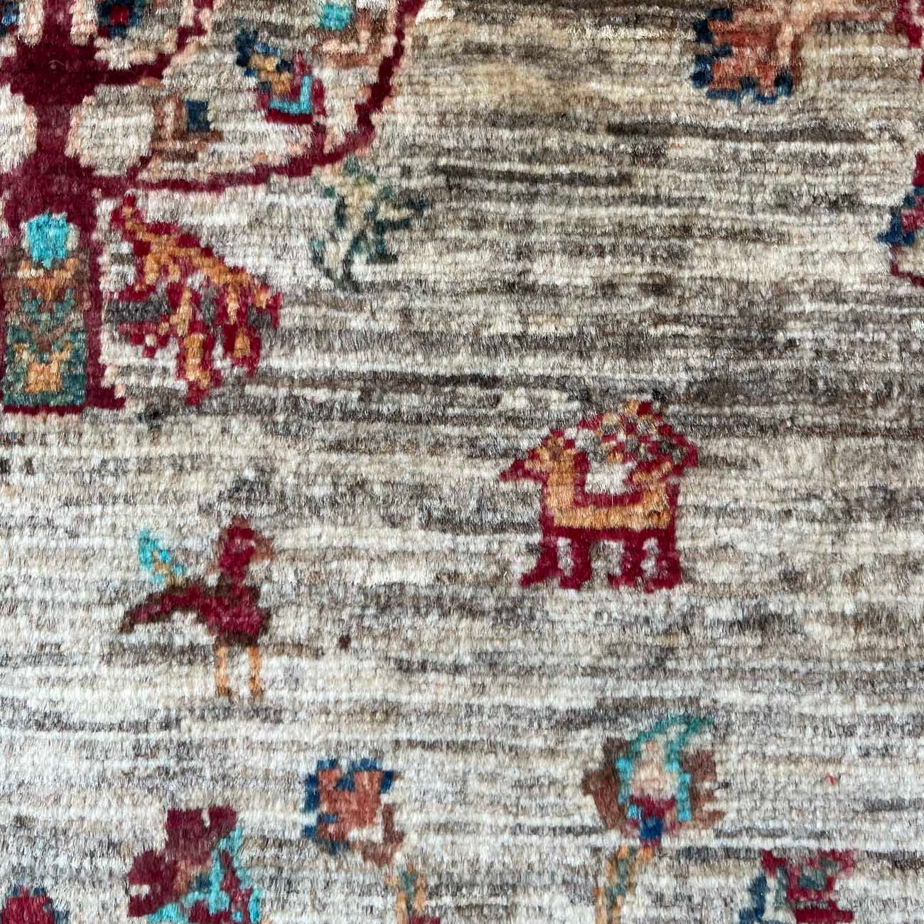 El Dokuma Bej Ağaç Motifli Kabile Yün Halı (80x120 cm) - Görsel 3