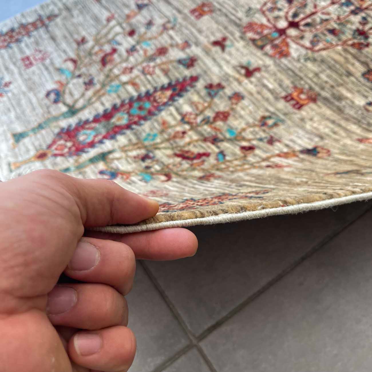 El Dokuma Bej Ağaç Motifli Kabile Yün Halı (80x120 cm) - Görsel 10