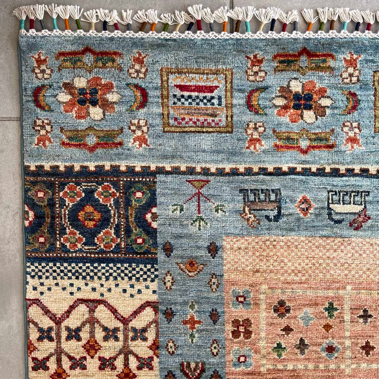 El Dokuma Figürlü Bohem Kabile Yün Halı (120x180 cm) - Görsel 7